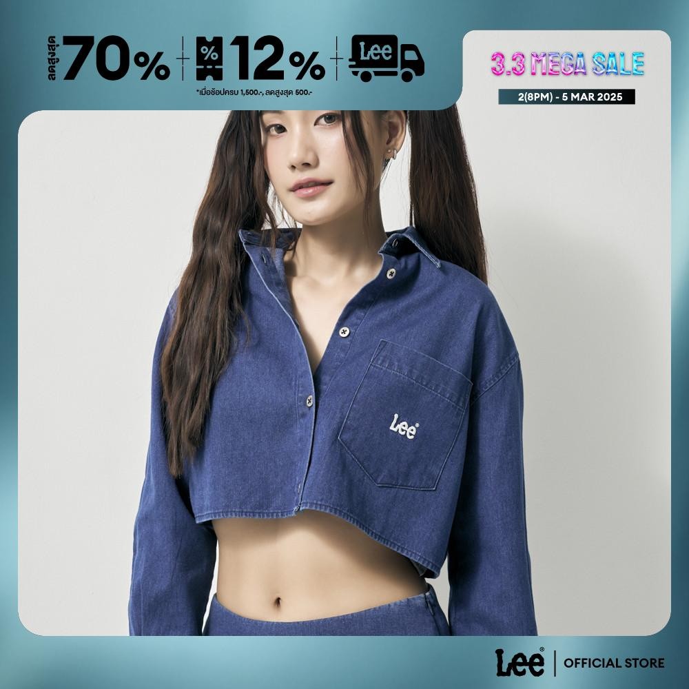 LEE เสื้อเชิ้ตแขนยาวผู้หญิง คอลเลคชั่น Lee Pink Crop รุ่น LE F324WSHLN42 สียีนส์กลาง