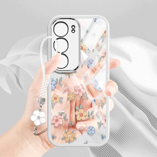 สําหรับ Vivo Y04 Y29S Y29 Y19S Y21d Y31 V29E Y200 5G 4G S17 V29 Pro S17T Y100 (IDN) ห้ากลีบดอกไม้สีสันพร้อมเชือกแขวนดอกไม้โปร่งใสเคสโทรศัพท์