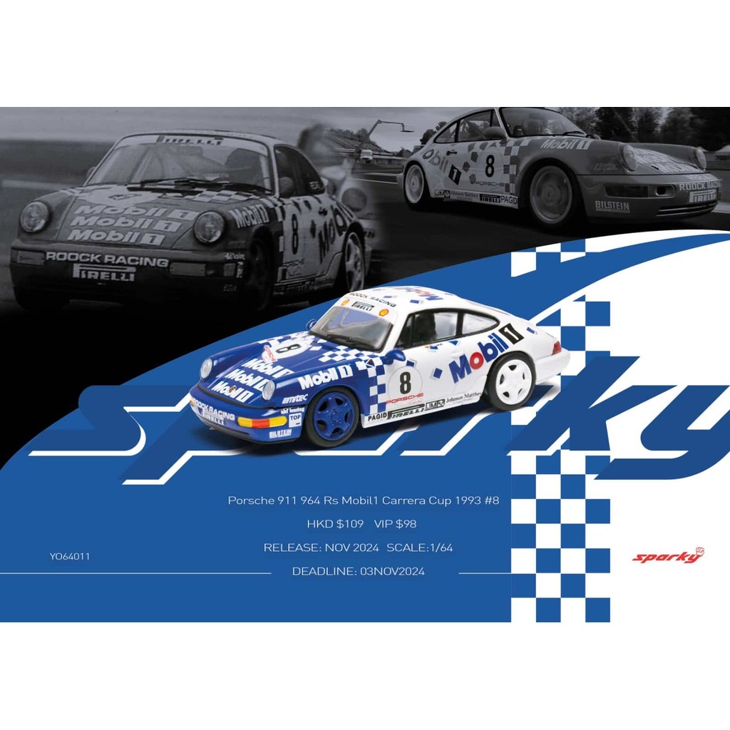 Sparky x Tiny 1/64 Porsche 911 964 Rs Mobil1 Carrera Cup 1993 #8  (Tiny Exclusive) YO64011
