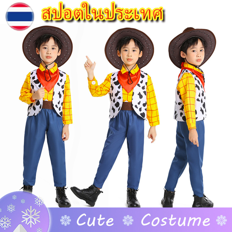 Toy Story Woody คอสเพลย์เครื่องแต่งกายสําหรับเด็กเด็กฮาโลวีน Christmas Party ชุดคาวบอยเสื้อสูทกางเกงเสื้อกั๊กชุดประสิทธิภาพ