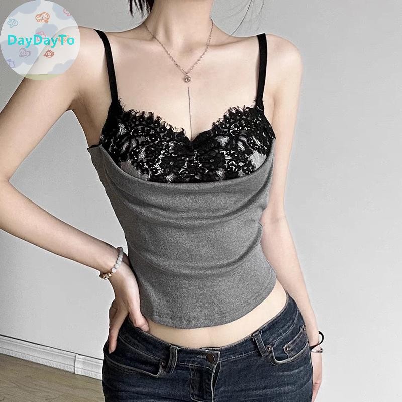 Daydayto ผู้หญิงลูกไม้ Patchwork Camisole สปาเก็ตตี้แขนกุดเซ็กซี่ฤดูร้อน Tops TH