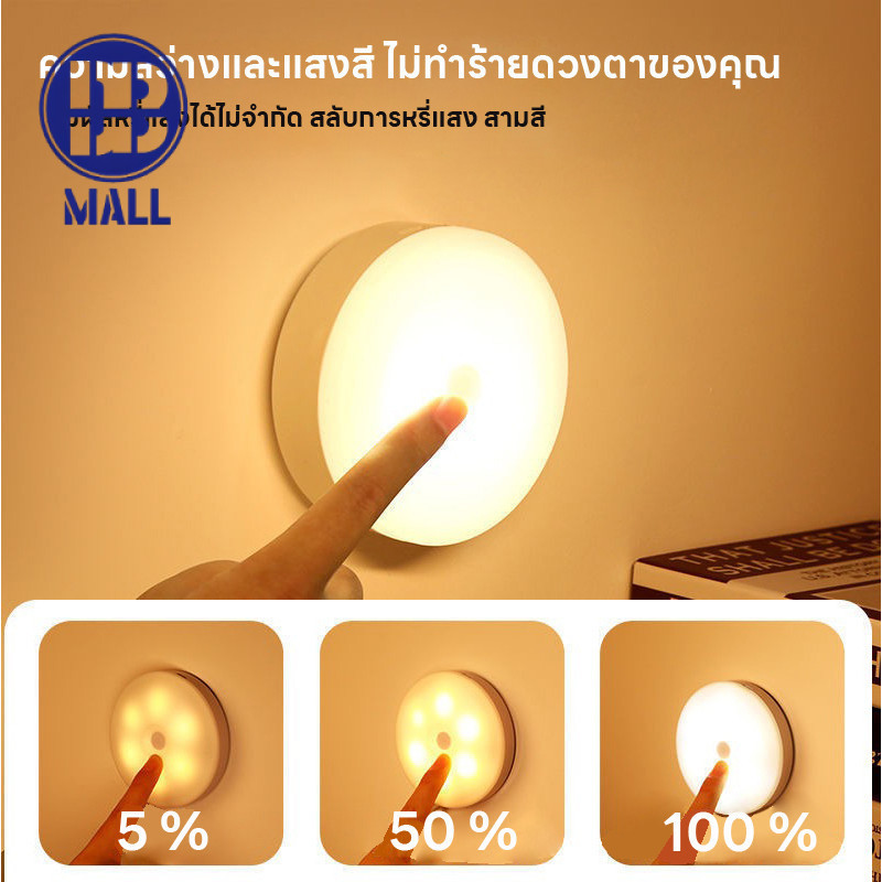 โคมไฟ ยึดผนังด้วยแม่เหล็ก LED Button Night light โคมไฟหัวเตียง  แบบชาร์จไม่ต้องใช้ถ่าน ยึดผนังด้วยแม่เหล็ก 3 สีปรับได้