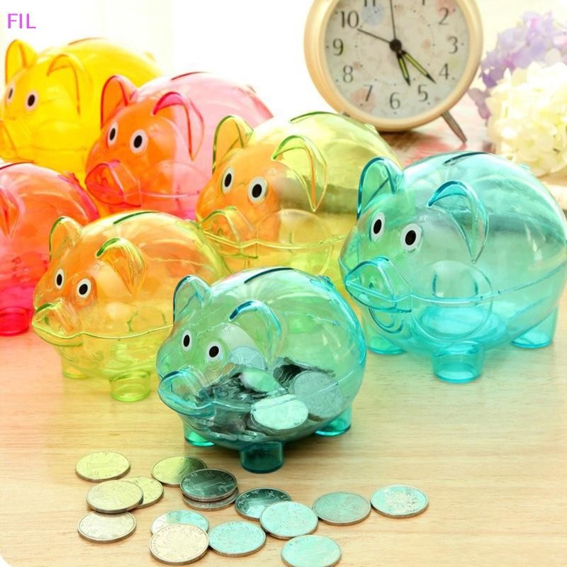 FIL หมูโปร่งใสสําหรับของขวัญเด็กเหรียญ Piggy Bank Props หมูใสกระปุกออมสินพลาสติกเหรียญเงินเงินสดสะสมกล่องประหยัด