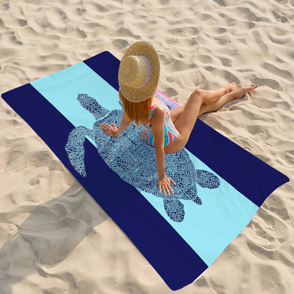[ใหม่] Ocean Sea Turtle Beach Towel Microfiber Double-Sided Fleece Beach Towel Swimming Bath Towel V