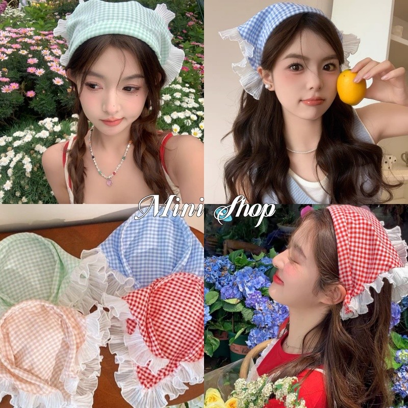 Mini shop🌸พร้อมส่ง🌸(VO-3)ผ้าคลุมศีรษะ ทรงสามเหลี่ยม มินิมอล เครื่องประดับผมคนขี้เกียจ ลูกไม้ ผ้าพันคอ สามเหลี่ยม