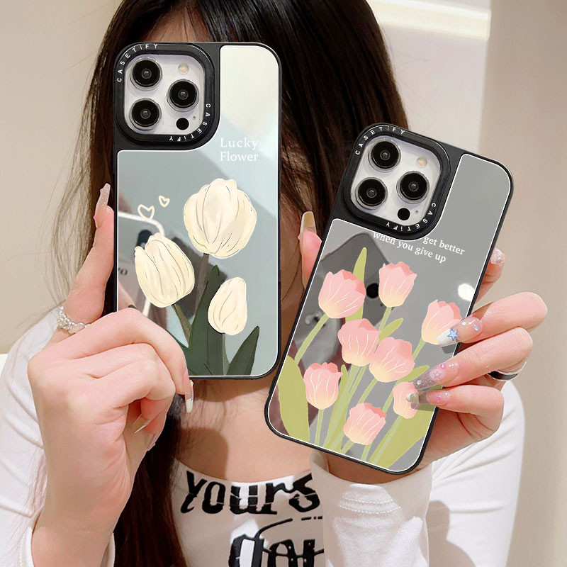 หรูหรากระจกดอกทิวลิปดอกไม้เคสโทรศัพท์สําหรับoppo A7 A5S A12S A11K A78 A79 A2 A96 A36 A76 A94 A54 F19
