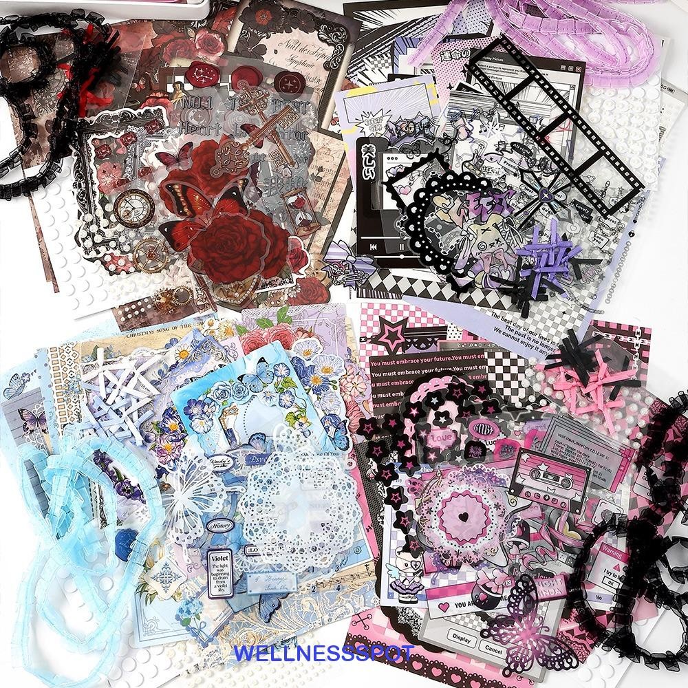 Wellnessspot DIY Itabag ใส่วัสดุ,สติกเกอร์กระดาษลูกไม้ริบบิ้น Itabag ตกแต่งวัสดุ DIY, Kawaii ดอกไม้ Retro Creative Itabag Basic ตกแต่ง Filler ของเล่นทํามือ