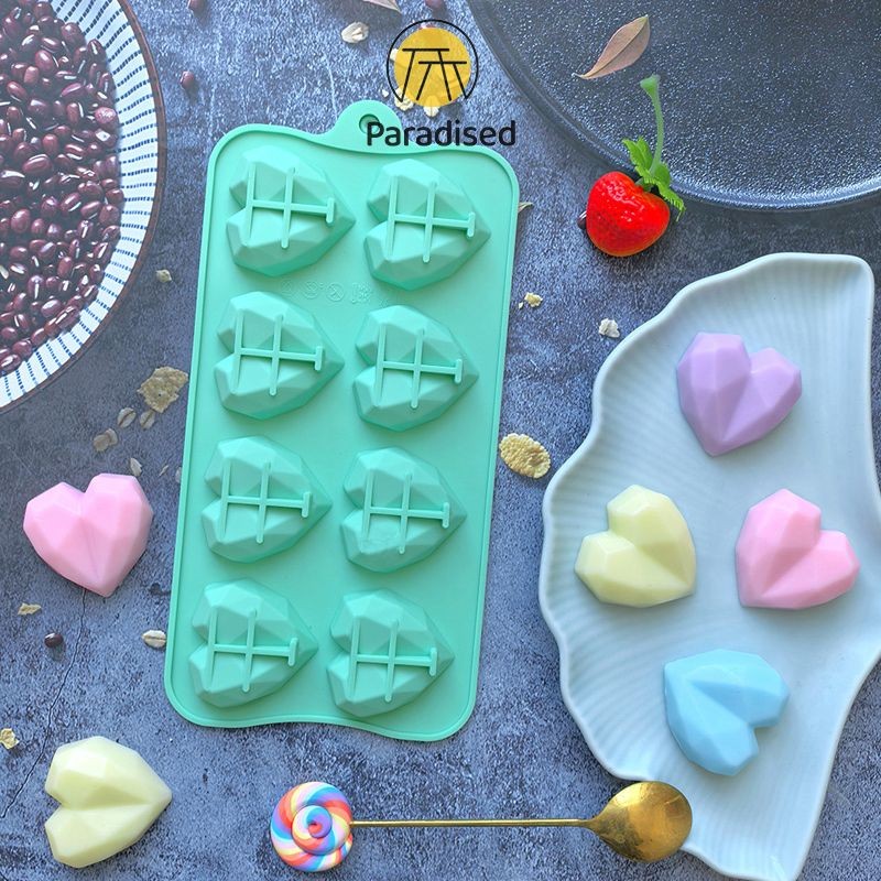 💕แม่พิมพ์ซิลิโคน ช็อคโกแลต วุ้น ขนม เรซิ่นรูปทรงหัวใจเพชร  8 ช่องparadised