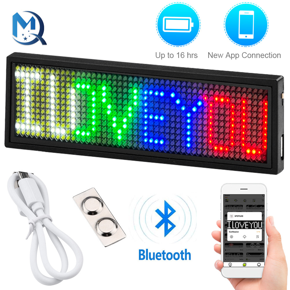 สมาร์ท APP บลูทูธ LED ป้ายดิจิตอล USB ชาร์จ DIY ป้ายชื่อโปรแกรมหลายภาษาทนทาน Scrolling LED แท็กโมดูลป้าย