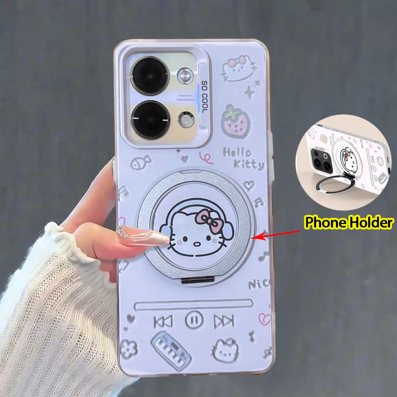 เคส OPPO Reno 13 13F 5G เคส OPPO Reno 13 Pro 5G เคสน่ารักการ์ตูนแมวกันกระแทกกับแม่เหล็กที่วางโทรศัพท์ขาตั้งด้านแข็งแผ่นรองซิลิโคนนุ่มขอบโทรศัพท์สําหรับนักเรียนสาวเลดี้