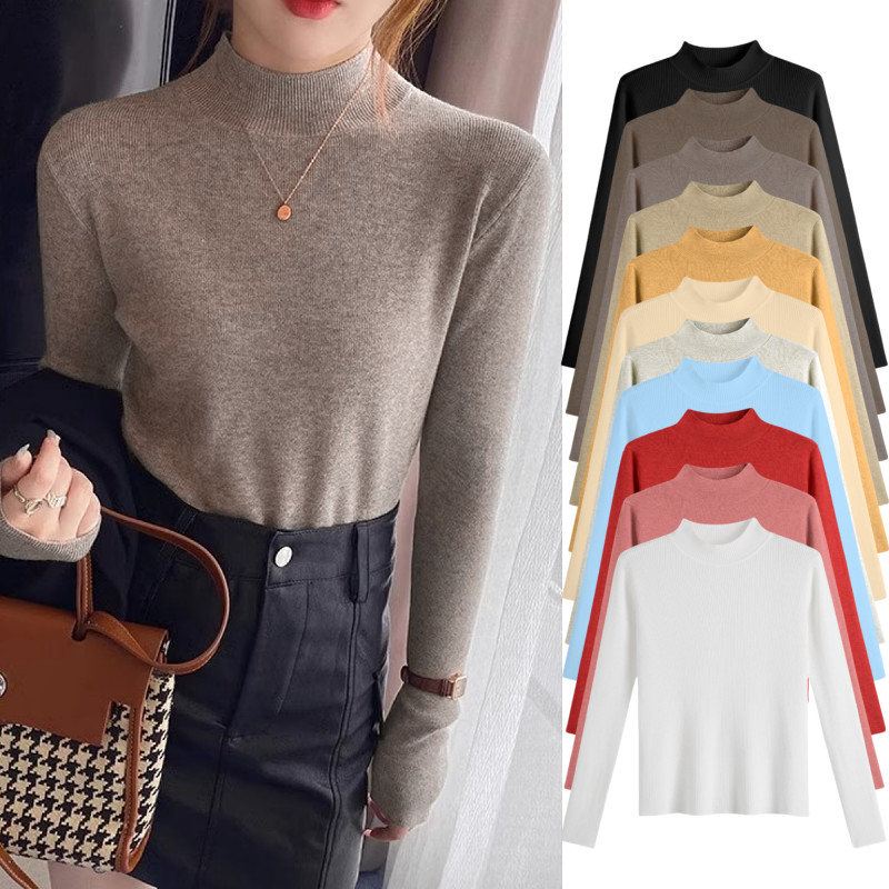พร้อมส่ง  เสื้อไหมพรมแขนยาว ปิดคอ ผ้าหนานิ่มอย่างดี แฟชั่นสาวเกาหลี