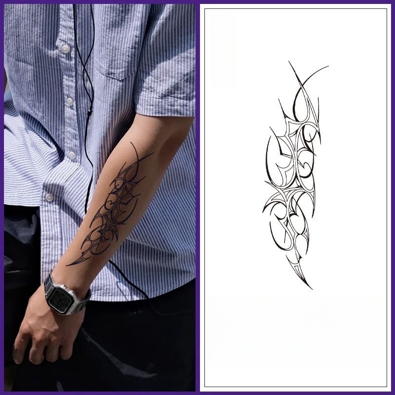 รอยสักลายหนามยาวสาวเซ็กซี่แขนพืชสักสติกเกอร์รอยสักกันน้ําติดทนนาน15วันสติกเกอร์ผิวรอยสักปลอมชั่วคราว
