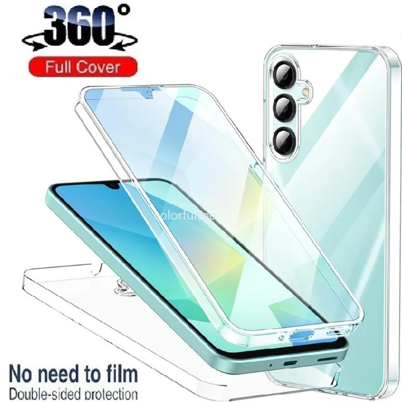 SAMSUNG สําหรับSamsung Galaxy A08 A07 A17 A57 A06 A16 LTE A26 A36 A56 06 16 SamsungA17 4G 5Gโปร่งใสถุงลมนิรภัยนุ่มFull Body 360 ป้องกันกันกระแทกปกหลังShell