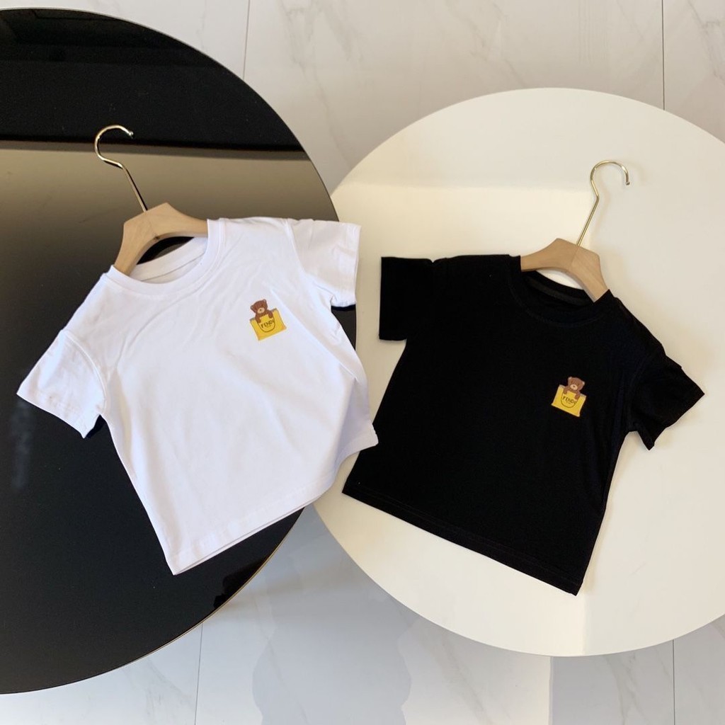 Fendi2506 เสื้อยืดแขนสั้นผ้าฝ้ายลายการ์ตูนสําหรับเด็กผู้หญิงฤดูร้อน