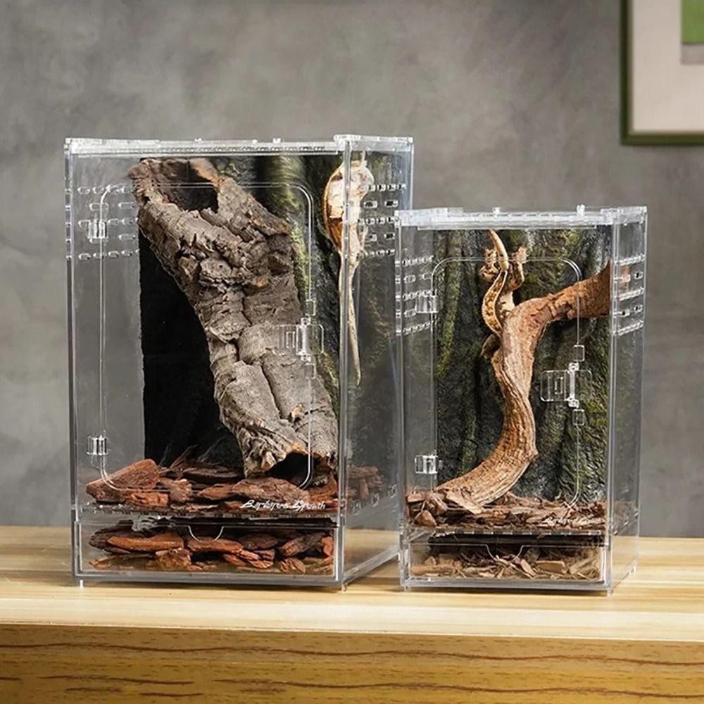 ดาเลีย 1ชิ้นกล่องให้อาหารสัตว์เลื้อยคลาน,อะคริลิคป้องกันหลบหนีกล่องภูมิทัศน์ทะเลทราย,โปร่งใสสูงระบายอากาศ อัมพห์เบียน ถังขนตาตุ๊กแกต้นไม้กบแมลงแมงมุม - รูปที่ 7