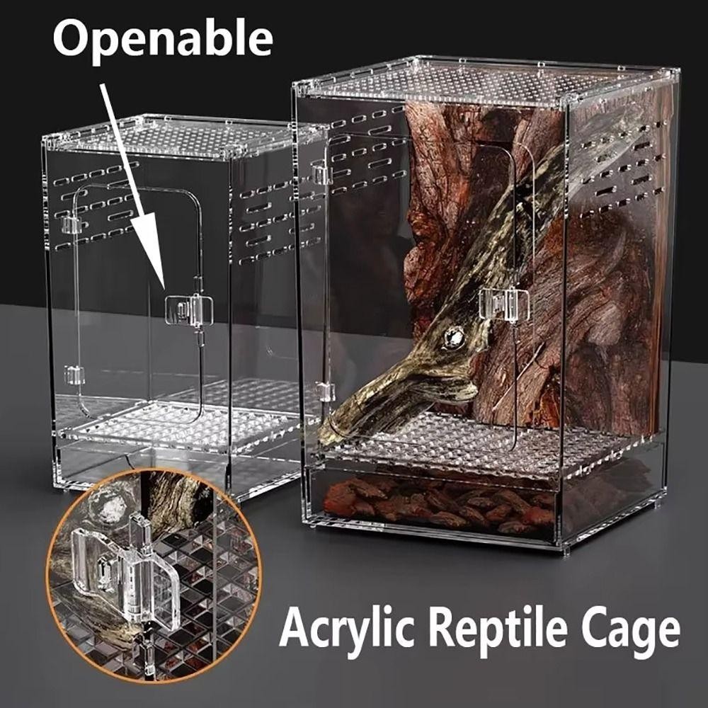 ดาเลีย 1ชิ้นกล่องให้อาหารสัตว์เลื้อยคลาน,อะคริลิคป้องกันหลบหนีกล่องภูมิทัศน์ทะเลทราย,โปร่งใสสูงระบายอากาศ อัมพห์เบียน ถังขนตาตุ๊กแกต้นไม้กบแมลงแมงมุม - รูปที่ 6