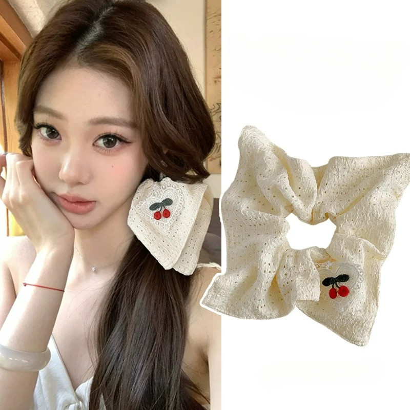 ฝรั่งเศสสีเบจสแควร์แหวนผมแฟชั่นเกาหลีเชอร์รี่ขนาดใหญ่ลําไส้เชือกผมสาวอุปกรณ์ผม