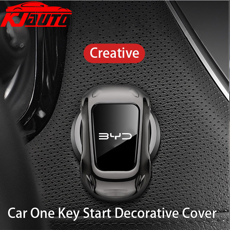 Byd รถ One-Click Start ปุ่มสติกเกอร์ตกแต่งสังกะสีอัลลอยด์สําหรับ BYD Atto 3 Dolphin E6 Tang Seal M6 E5 เพลง G5 อุปกรณ์ตกแต่งภายใน