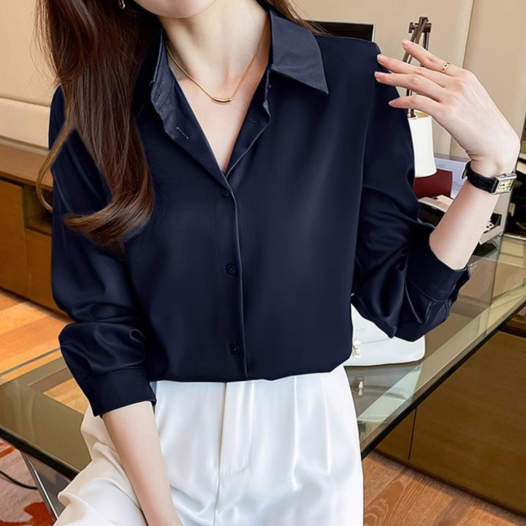 เสื้อเชิ้ตแขนยาวผ้าชีฟองสวยๆ สำหรับสาวๆ สวมใส่สบายในทุกฤดูกาล ราคา ถูกที่สุด ดีลบีเคเค แกลเลอรีภาพที่ 5