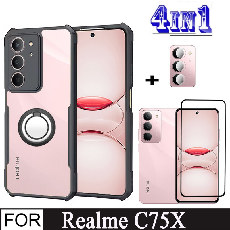 Realme C75X เคสโทรศัพท์กันกระแทกสําหรับRealme C75 C67 C65 4 in 1 เลนส์กล้องเซรามิคฟิล์มกระจกนิรภัย+ 