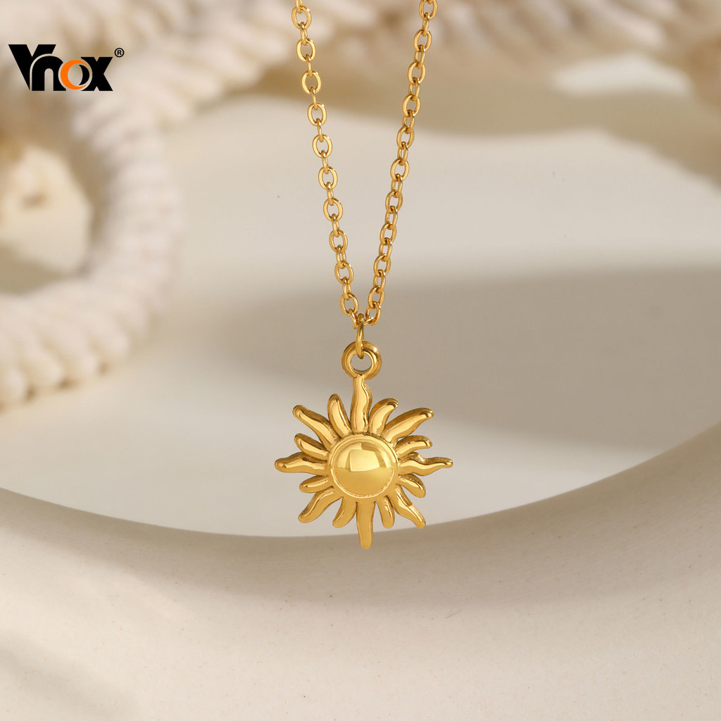 Vnox Cross Chain สร้อยคอจี้ดอกทานตะวันสําหรับผู้หญิงผู้ชาย,สแตนเลส Boho ปรับ Choker Chain เครื่องประดับ