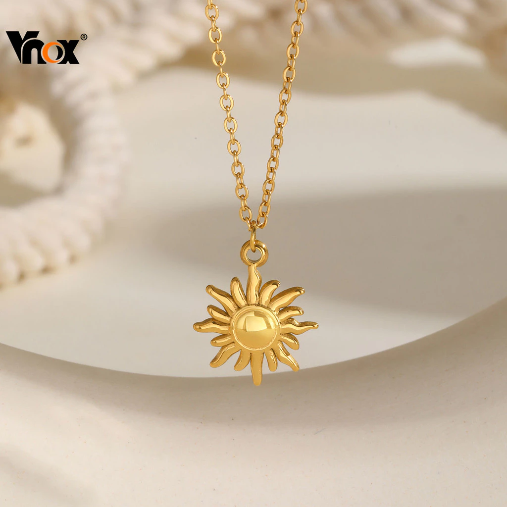 Vnox Cross Chain สร้อยคอจี้ดอกทานตะวันสําหรับผู้หญิงผู้ชาย,สแตนเลส Boho ปรับ Choker Chain เครื่องประดับ