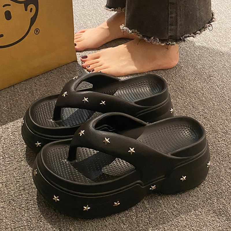 9 ซม.Flip-Flops Y2K Punk สไตล์หนาSoledผู้หญิงฤดูร้อนสวมใส่ด้านนอก 2025 สไตล์ใหม่ Soft-Soled All-Matc