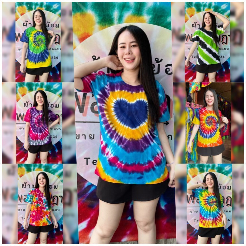 2025 ฤดูร้อน ผู้หญิง สีทึบ มัดย้อม ลําลอง หลวม แขนสั้น เสื้อยืด สูงสุด