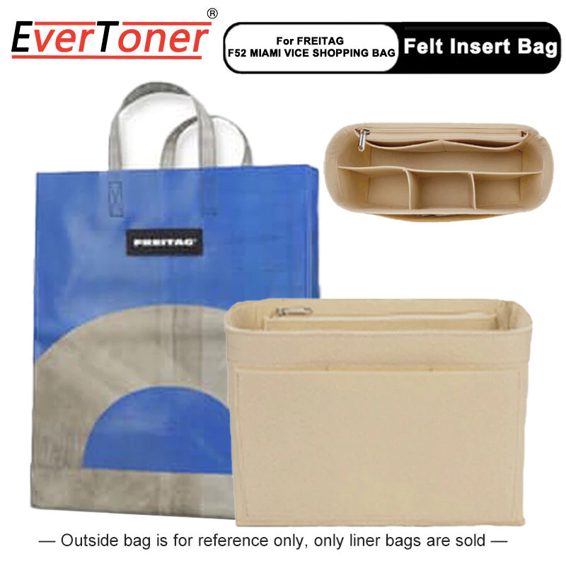 EverToner กระเป๋าด้านในสําหรับ FREITAG F52 MIAMI VICE SHOPPING BAG Felt ใส่กระเป๋าแต่งหน้ากระเป๋าถือ Organizer เดินทางแบบพกพาซิปเครื่องสําอาง Tote
