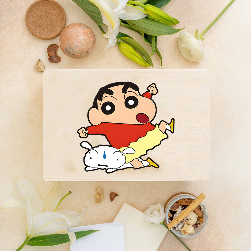 กล่องไม้ ทรงสี่เหลี่ยม พิมพ์ลายชินจัง สําหรับใส่จัดเก็บของขวัญเด็กทารก