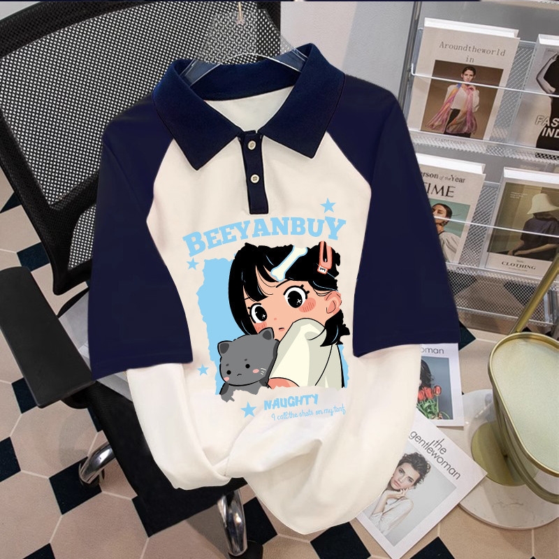 เสื้อยืดโปโล แขนสั้น ผ้าฝ้าย 100% พิมพ์ลายการ์ตูน ทรงหลวม โอเวอร์ไซซ์ สําหรับผู้ชาย และผู้หญิง