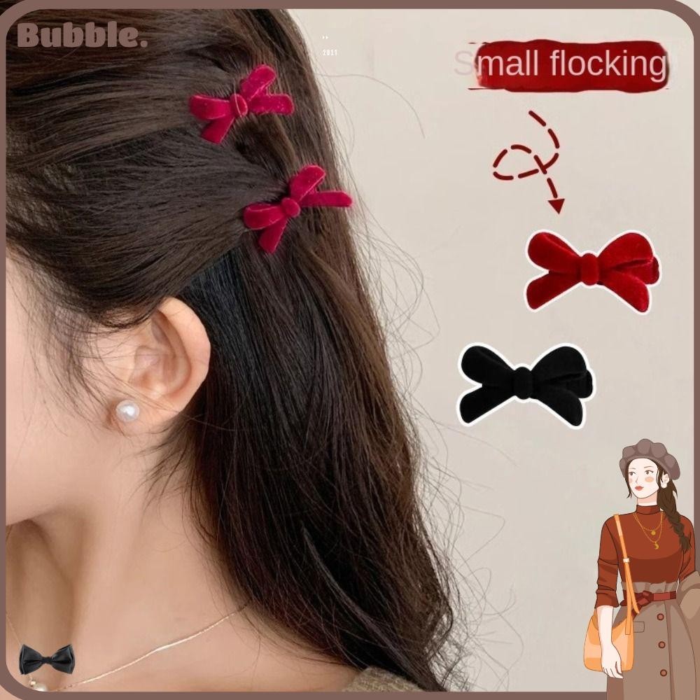 Bubble กิ๊บติดผม ผ้ากํามะหยี่ ประดับโบว์ สําหรับผู้หญิง