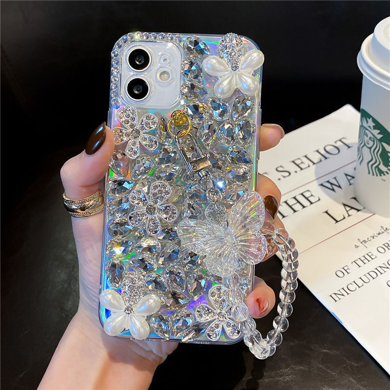 กระจก Rhinestone iPhone15 เคสโทรศัพท ์ 14promax Apple 13 Luxury 8Plus Chain 12pro Soft Case 11 การ ์ ตูน
