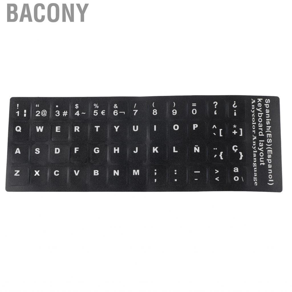 Bacony Keyboard Sticker  Spanish Waterproof Black Background Language Keyboards Decal White Letter for PC Desktop 10in To 17in Laptop