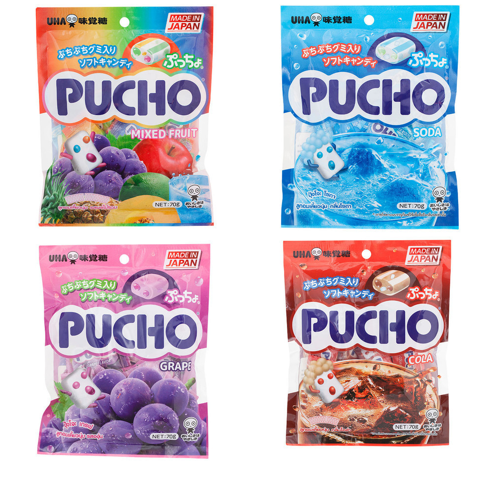 ปุ้จโจะ ลูกอมเคี้ยวนุ่ม 70 กรัม Pucho Candy 70 g. หลากหลายรสชาติ