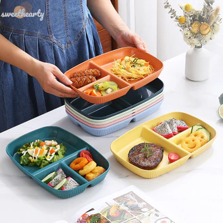 [Sweethearty] ใหม่ จานแบ่งอาหาร 3 ช่อง ใช้ซ้ําได้ ปลอดภัย สําหรับผู้ใหญ่ ไมโครเวฟ