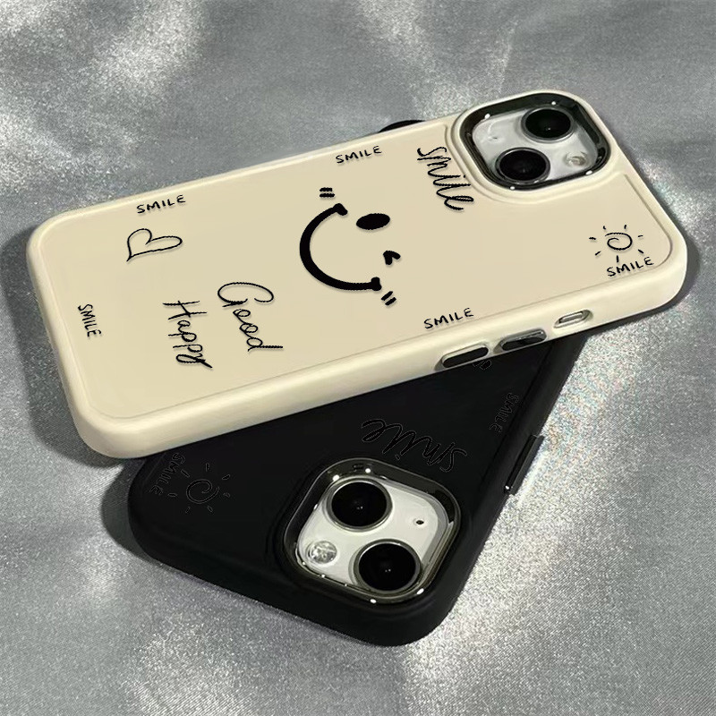 Creative Niche Happy Smiling Face รูปแบบโทรศัพท ์ สําหรับIPhone 15 13 14 12 11 X XR Xs Max 14pro Se2020 7/8 Plusซิลิโคนกันกระแทกขอบสี ่ เหลี ่ ยมกรอบกรณี