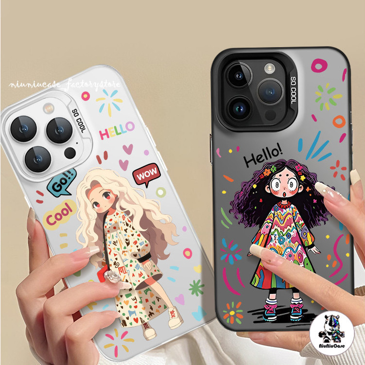 สำหรับ iPhone 13 12 14 11 15 Pro Max XR X Plus XS SE 7 8 เคส สาวร้อยเย็น น่ารัก ลายการ์ตูน ป้องกันการตก ซิลิโคนนุ่ม Case