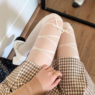 🎀พร้อมส่ง🎀y2k ถุงน่องแฟชั่นถุงน่องยาวแต่งโบว์สุดเซ็กซี่ ขาว ดำ สไตล์โลลิต้า