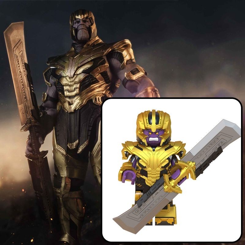 ใช ้ งานร ่ วมกับ Lego Thanos Minifigure มีดใบมีดคู ่ มีดขนาดใหญ ่ Marvel Avengers 4 ตุ ๊ กตาเล ็ กๆประกอบอาคารบล ็ อกของเล ่ น BIQ7