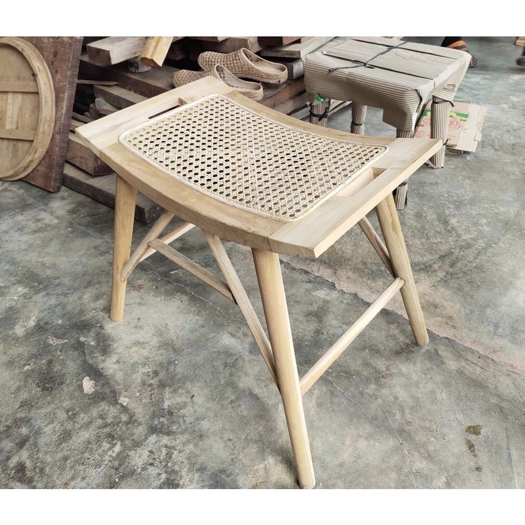 ▶️พร้อมส่ง teak wood Bench  #เก้าอี้ม้านั่ง ที่พักเท้าไม้สักเชือกสาน Foot Rest Stand Teak Wood