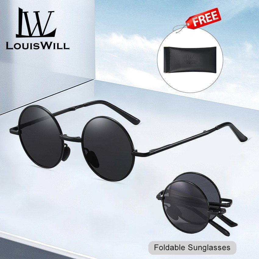 LouisWill Foldable Sunglasses Circular Men Women Polarized Glasses Chic Retro Sunglasses Photochromic Polarized Sunglass