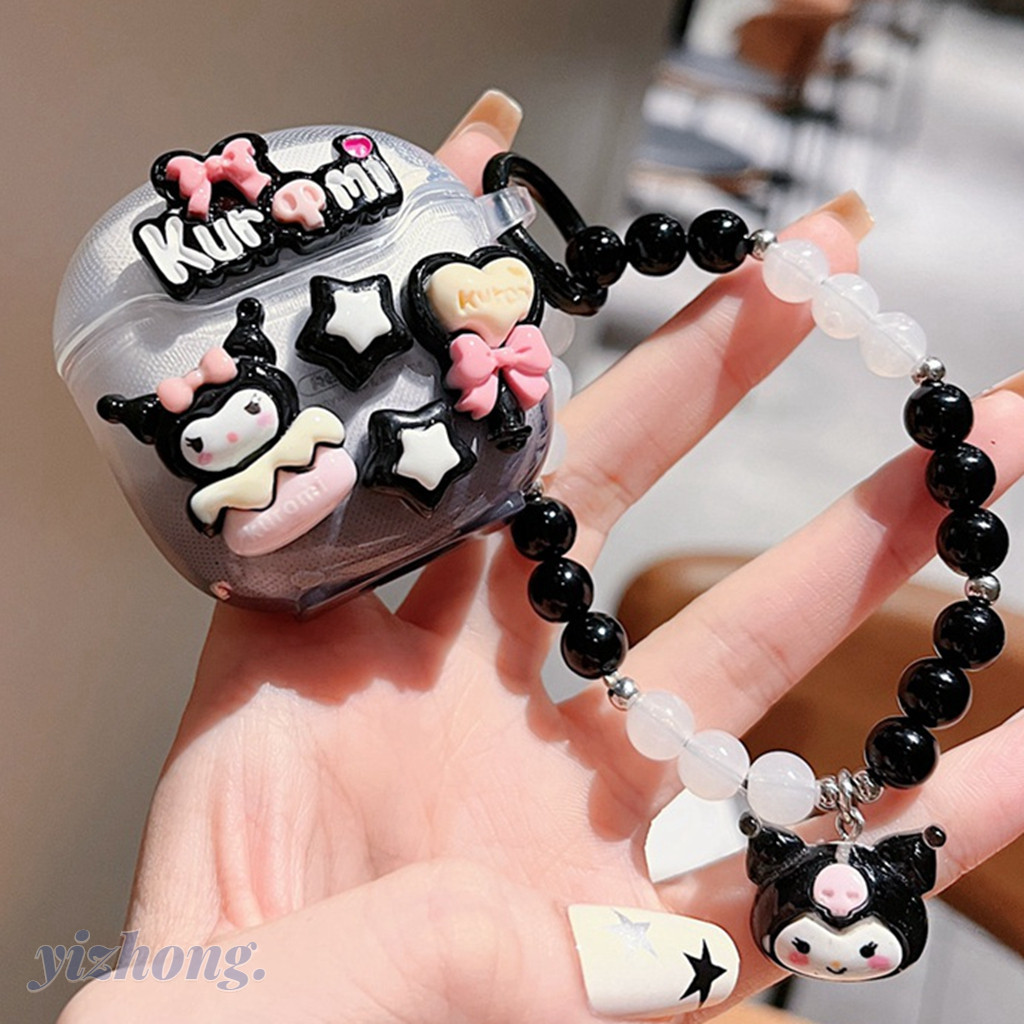 Remax TWS 19 เคสหูฟัง Girly 3D น่ารัก Kuromi Love Star Heart Star พร้อม Anti-lost ลูกปัดจี้ Soft TPU หูฟังไร้สายชุดหูฟังเกราะป้องกัน