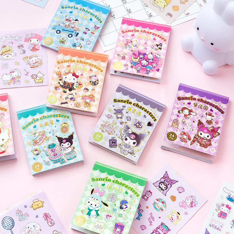 Sanrio Mini Sticker Book 24 แผ ่ นสติกเกอร ์ การ ์ ตูน DIY ตกแต ่ งไดอารี ่