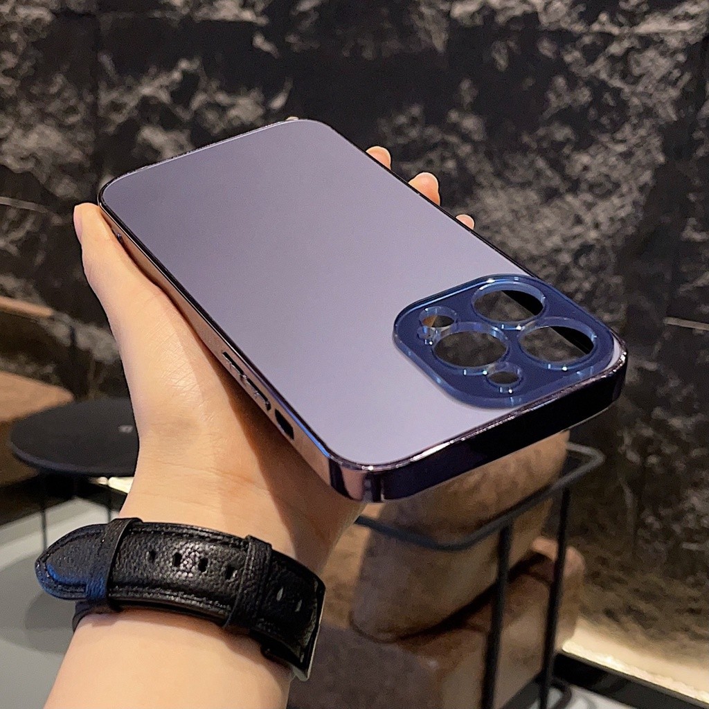 Electroplating Frosted Glassโทรศัพท ์ มือถือสําหรับIPhone 15 14 11 13 12 Pro Max Plus PCเลนส ์ IP14Plusหรูหราผิวป ้ องกันปกหลัง - รูปที่ 6