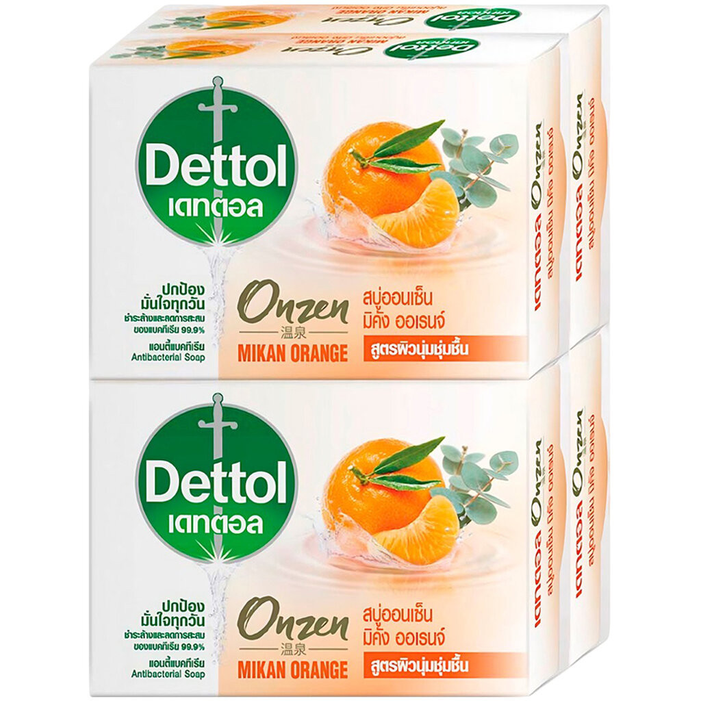 LeeMart สบู่เดทตอล แพค 4 ก้อน สบู่ก้อน Dettol เดทตอล สบู่ฆ่าเชื้อ เดทตอล สีส้ม มิคังออเรนจ์ 60 กรัม