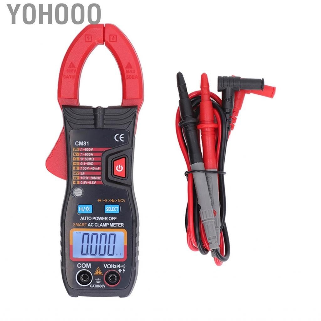 Yohooo Auto Ranging Multimeter  LCD Display Non Contact AC DC 1‑600V Digital Clamp Meter for Electrical Detection