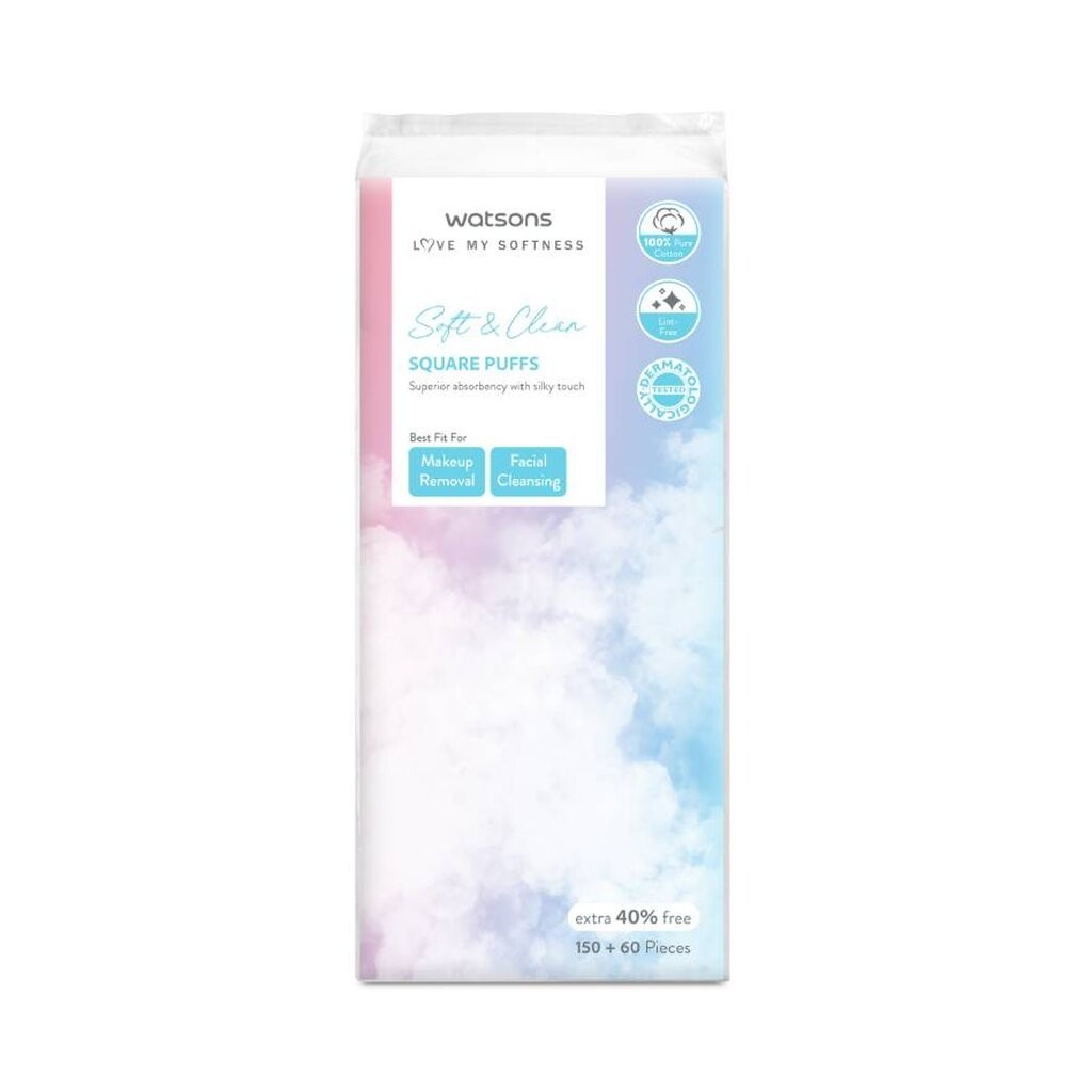 Watsons วัตสัน สำลีแผ่นสี่เหลี่ยม 210 แผ่น. - รูปที่ 2