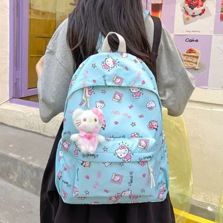 SANRIO กระเป๋าเป้สะพายหลัง ซานริโอ Hello Kitty สําหรับนักเรียนความจุขนาดใหญ่น้ําหนักเบาพิมพ์แฟชั่นกระเป๋าการ์ตูนหญิงอเนกประสงค์