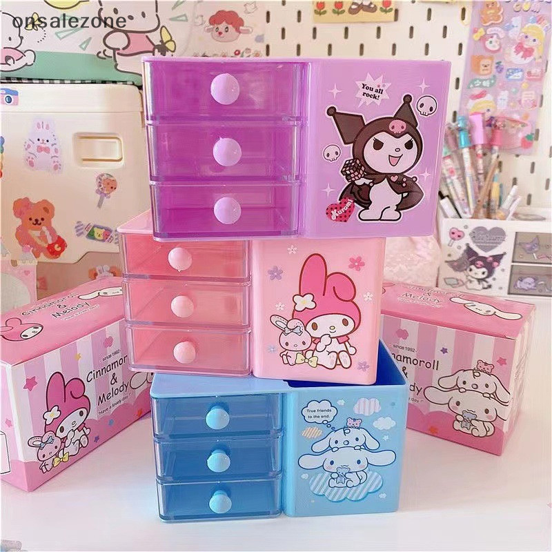 Ozth Sanrio Hello Kitty ลิ้นชักคู่กล่องเก็บเครื่องประดับการ์ตูน Melody Double Layer สติกเกอร์เครื่องประดับเดสก์ท็อปผู้ถือปากกาสาวของขวัญ Vary